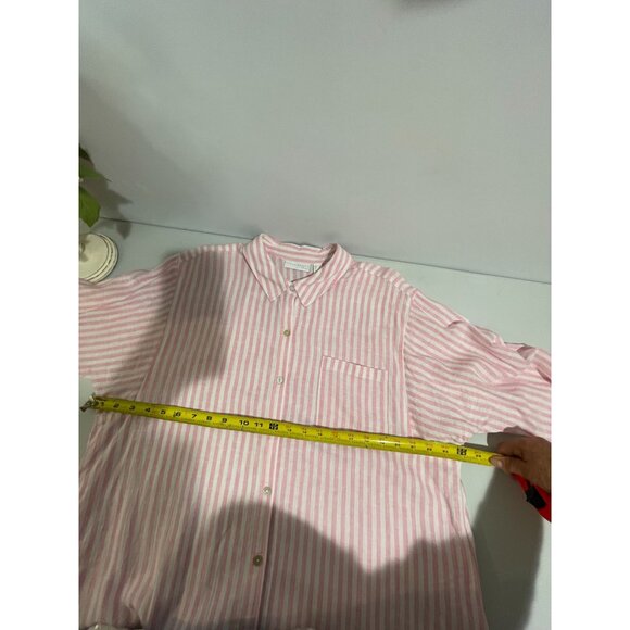 Susan Graver Luxe Pink & White Striped Linen Blend Button-Down Shirt Size Large - Picture 11 of 12